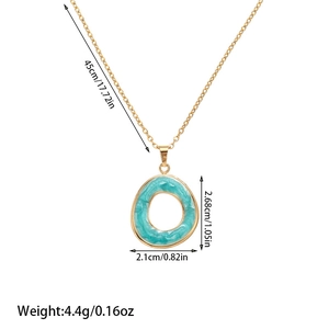 Detailed dimensions of the gold titanium necklace featuring a green marble pendant