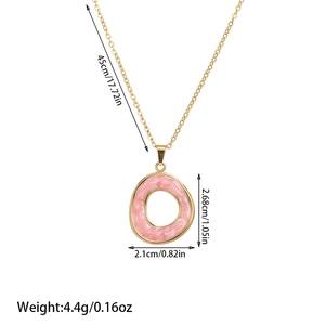 Detail showing dimensions of gold-plated necklace with pink marble effect pendant