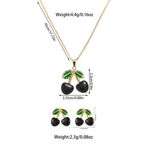 Detailed view of black cherry jewelry set showing necklace and earrings with dimensions