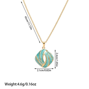 Titanium steel necklace with blue square pendant and measurements 45cm chain length