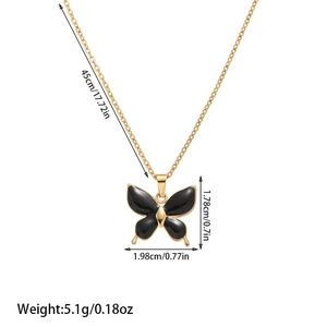Detailed size chart showing 45cm chain and 1.98cm black butterfly pendant dimensions