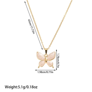 Detailed dimension guide for gold butterfly pendant necklace and matching chain size