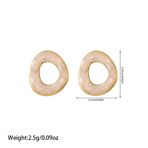 Detailed size specifications for oval titanium steel earrings with pink resin inlay