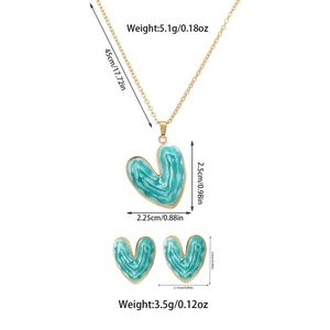 Detailed size specifications for heart-shaped marble enamel jewelry set with measurements
