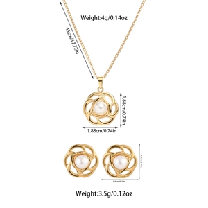 Detailed specs showing weights and dimensions of the heart pearl jewelry set