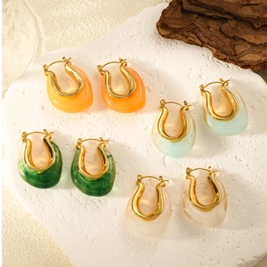 Vintage Marble Resin C-Shaped Earrings Alloy Titanium Steel Water Drop Flower Artificial Pearl Stud Earrings For Women Jewelry