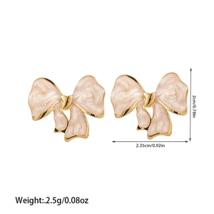Detail showing dimensions of gold butterfly stud earrings with pink inlay and weight stats