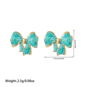 Detailed size specifications for blue enamel butterfly earrings in titanium steel