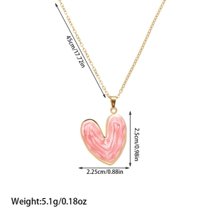 Detailed size map of gold heart necklace with pink marble pendant showing 45cm chain length