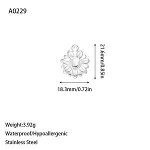 Silberner Sonnenblumen-Anhänger aus Edelstahl, 3,92 g, wasserdicht und hypoallergen