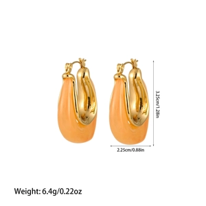 U-shaped gold-plated teardrop earrings with dimensions shown on a white background