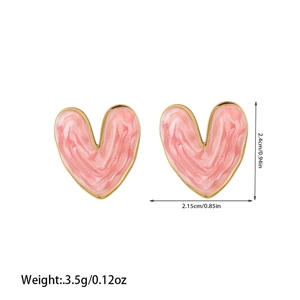 Pink heart enamel earrings with gold trim, 2.4cm drop size and 3.5g weight detail