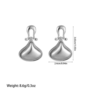 Detailed dimension guide for silver teardrop earrings showing 3.65cm height and 2.4cm width