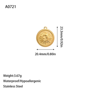 Golden stainless steel pendant with sun and moon engraving and waterproof properties