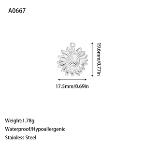 Sonnenblumen Anhänger aus hypoallergenem Edelstahl in Silber, 19,6mm x 17,5mm