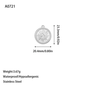 Silver stainless steel celestial sun moon pendant with dimensions and weight info