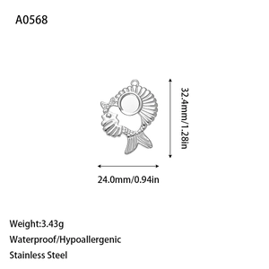 Vissen hanger van roestvrij staal van 32,4 mm met zetting voor edelstenen voor DIY