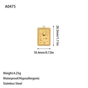 Golden stainless steel celestial pendant featuring sun and moon embossed design