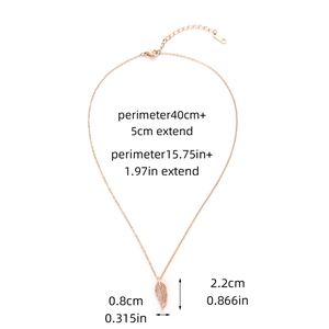 Rose gold titanium steel leaf pendant necklace with zircon pavé and adjustable chain