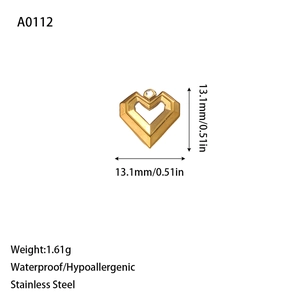 Waterproof gold stainless steel heart pendant charm for DIY jewelry making