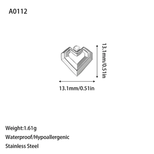 Polished silver stainless steel heart pendant for jewelry making with dimensions