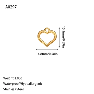 Golden hollow heart pendant charm in stainless steel for DIY jewelry making