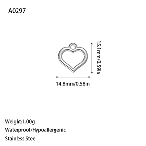 Polished silver stainless steel heart pendant for DIY jewelry 15.1mm by 14.8mm