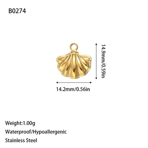 Pendentif coquillage en acier inoxydable doré avec dimensions et propriétés hypoallergéniques