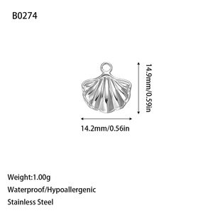 Pendentif coquillage argenté en acier inoxydable, breloque étanche de 14,9 x 14,2mm