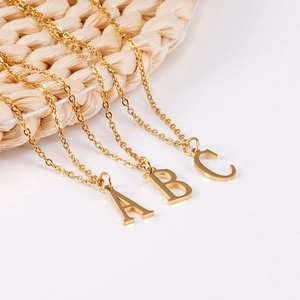Minimalist 18K gold plated stainless steel initial letter A B C pendant necklaces