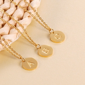 Minimalist Stainless Steel 18K Gold Plated Round Letter Initial Pendant Necklace Personalized Jewelry Gift For Women Men Unisex