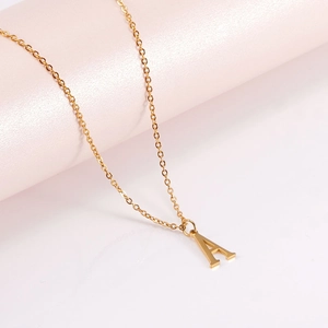 Minimalist 18K gold plated stainless steel necklace featuring a bold letter A pendant