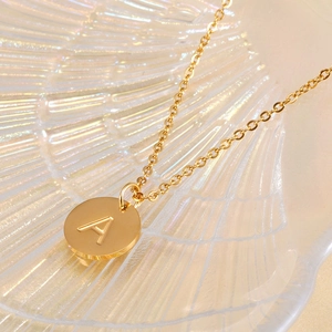 Minimalist 18K gold plated stainless steel necklace with round letter A pendant