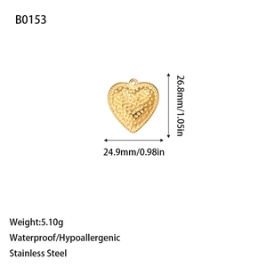Hypoallergenic waterproof stainless steel hammered heart pendant in golden finish