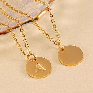Minimalist 18K gold-plated stainless steel initial necklace with round pendant A