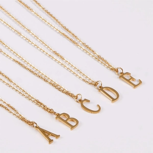 18K gold plated stainless steel initial necklaces with alphabet pendants A to E