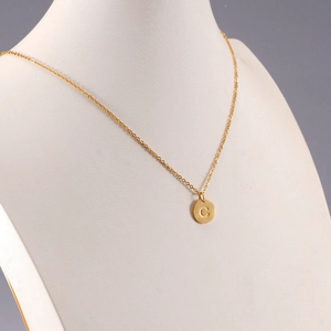 Minimalist 18K gold plated stainless steel necklace with round letter C pendant