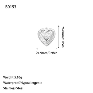 Silver stainless steel heart pendant with hammered texture and rope edge detail