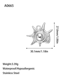 Pendentif coquille de soleil en acier inoxydable poli argenté de 30,1mm et hypoallergénique