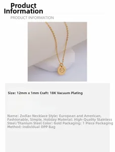 Detail view of 12mm gold 18K plated stainless steel Cancer zodiac pendant necklace charm