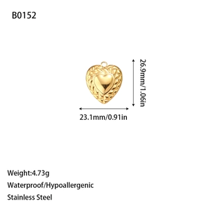 Gold stainless steel heart charm with woven edge texture, waterproof and hypoallergenic