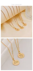 Detailed close-up of hollow 12 constellations gold necklace on champagne silk