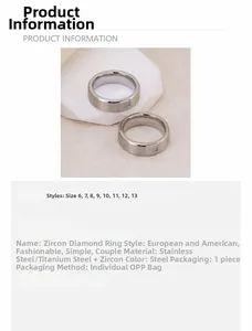 Close-up of titanium steel ring featuring brushed finish and inset zircon diamond
