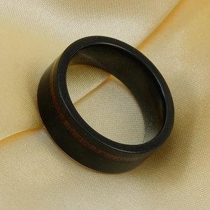 Men's Vintage Stainless Steel Ring With Wood Inlay Black Red Western Fashion Minimalist Band Ring For Daily Wear Jewelry