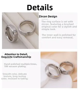 Detail of 18K vacuum plated titanium ring with cubic zirconia and brushed metal finish