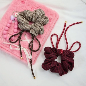 Elastici per Capelli in Tessuto a Maglia per Donna Acciaio Inossidabile a Quadri Sfumato Ricamo a Ciliegia Nastro Elastici per Capelli Dolce Copricapo