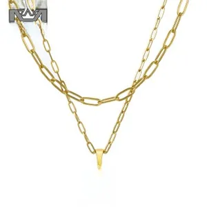Close-up of golden paperclip chain necklace with a hexagonal shell pendant featuring letter Z