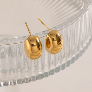 Minimalist high-polished golden bean stud earrings made of durable titanium steel
