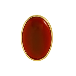 Detailed macro view of a retro oval dark red resin stud earring with gold metal frame