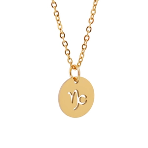 Minimalist gold-plated necklace with a cutout Capricorn zodiac sign round pendant